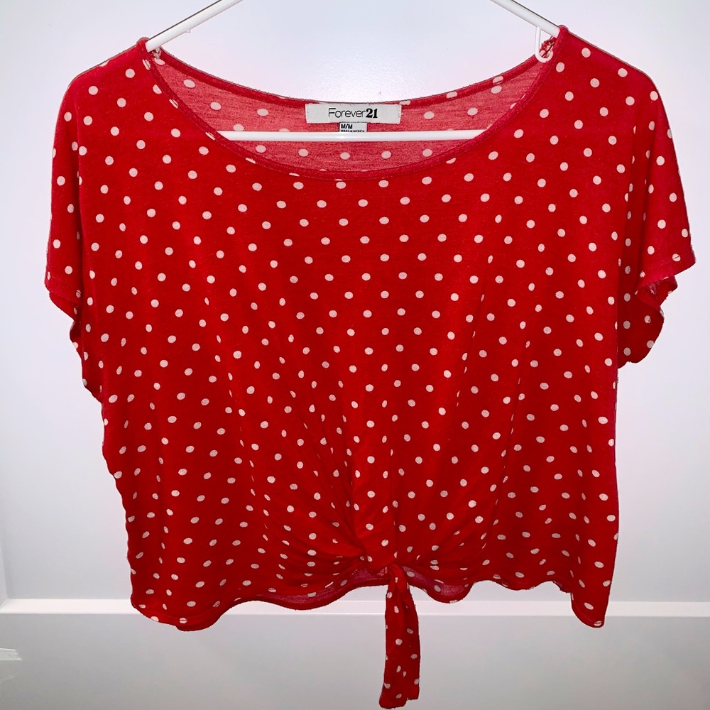 Forever21 red poke a dot tie crop top
